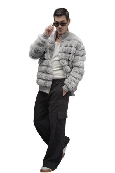 Oversize Fermuar Kapamalı Dik Yaka Astarsız Peluş Ceket - Resim 4