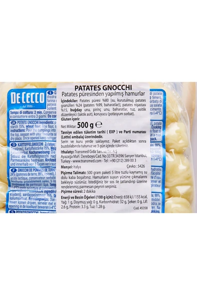 decocco De Cecco Patatesli Gnocchi Makarna 500 G - Resim 2