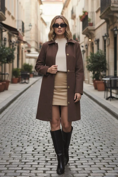 Dikiş Detaylı Tasarım Kaşe Kaban - Resim 3