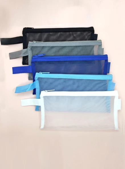 Kalem Kutusu Şeffaf File Yıkanabilir Mesh Kalemlik - Siyah - Resim 6