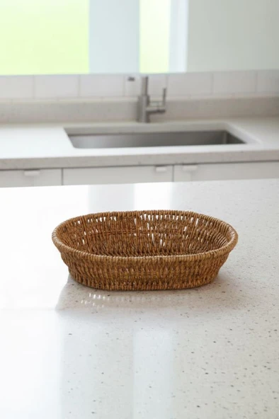 Rattan Piknik Hasır Ekmek Sepeti Meyve Sebze Sepeti Plastik Örme Küçük - Resim 3