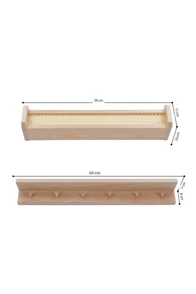 Ahşap Montessori Hazeran 2'li Çocuk Odası Duvar Rafı, Kitaplık - Resim 3
