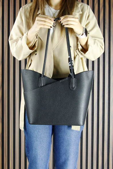 Erkan Saçmacı Siyah Hakiki Dana Süet Manyetik Kapaklı Büyük Boy Günlük Omuz Çantası ve Askılı El Çantası - Resim 3