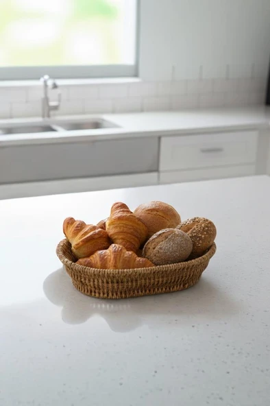 Rattan Piknik Hasır Ekmek Sepeti Meyve Sebze Sepeti Plastik Örme Küçük ürün görseli 1