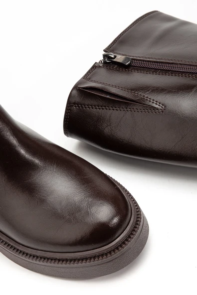 Kadın Acı Kahve Parlak Cilt Günlük Çizme - Resim 4