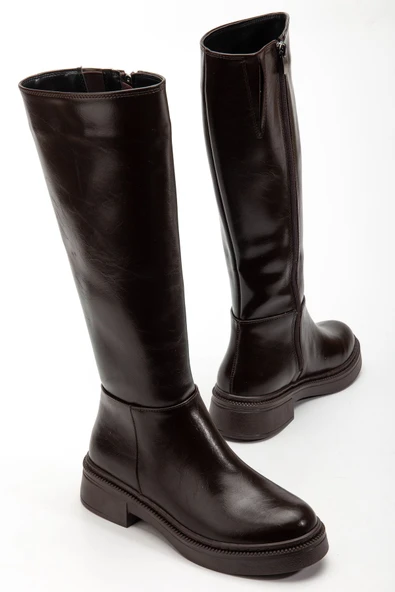 Kadın Acı Kahve Parlak Cilt Günlük Çizme - Resim 3