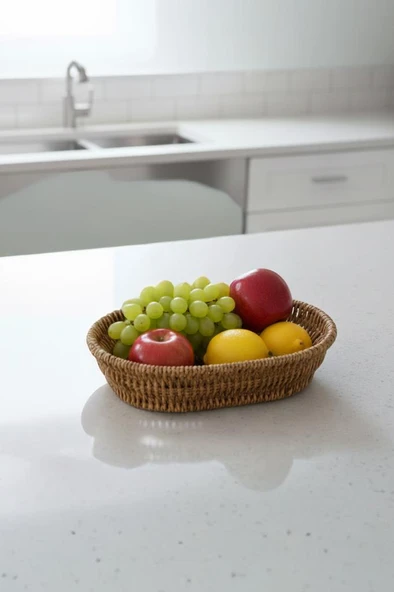 Rattan Piknik Hasır Ekmek Sepeti Meyve Sebze Sepeti Plastik Örme Küçük - Resim 2