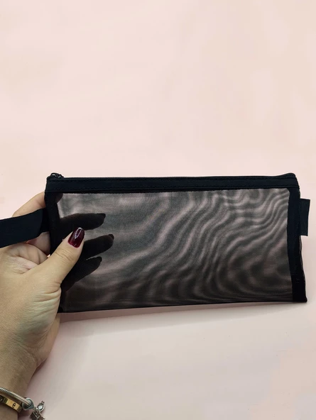 Kalem Kutusu Şeffaf File Yıkanabilir Mesh Kalemlik - Siyah - Resim 3