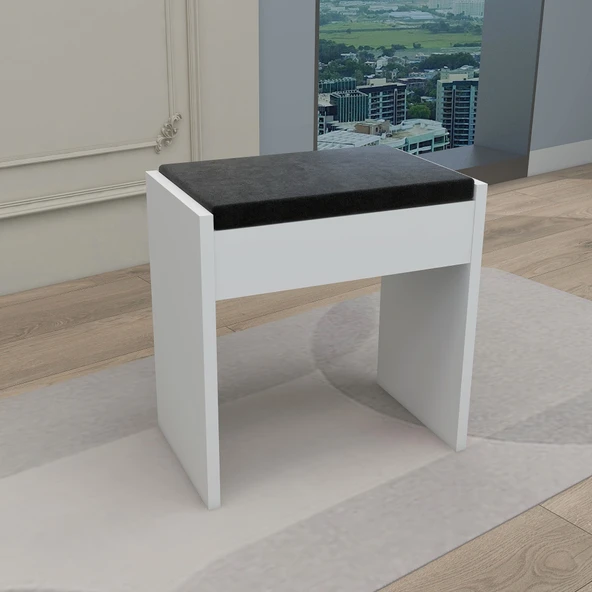 Arnetti Minpuf Dekoratif Makyaj Masası Puf, Beyaz Siyah - Resim 2