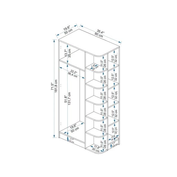 Arnetti Luses 3 Kapaklı Raflı Genç Odası Gardırop, Köşe Gardırop, Beyaz - Resim 6