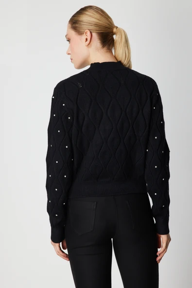 Desenli Taş Detaylı Triko Kazak 26KON60317 - Resim 3