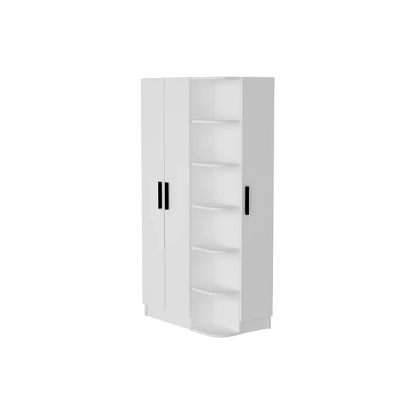 Arnetti Luses 3 Kapaklı Raflı Genç Odası Gardırop, Köşe Gardırop, Beyaz - Resim 5