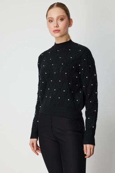 Desenli Taş Detaylı Triko Kazak 26KON60317 - Resim 2