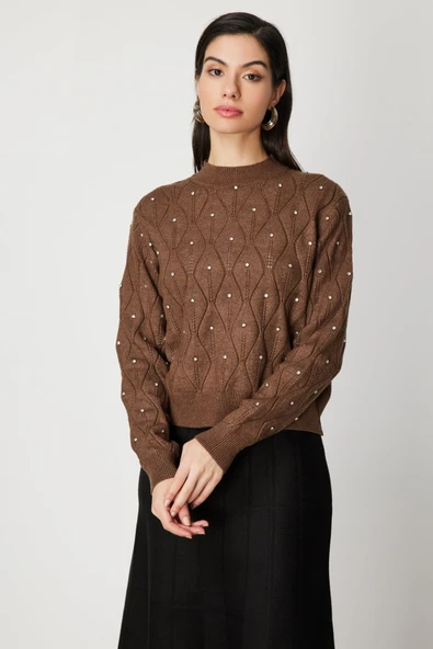 Desenli Taş Detaylı Triko Kazak 26KON60317 - Resim 5