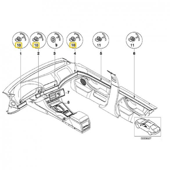 BMW E38 E39 VE E93 GÖĞÜS KAPLAMASI SABİTLEME YUVASI 5 ADET 51458161557 - 3