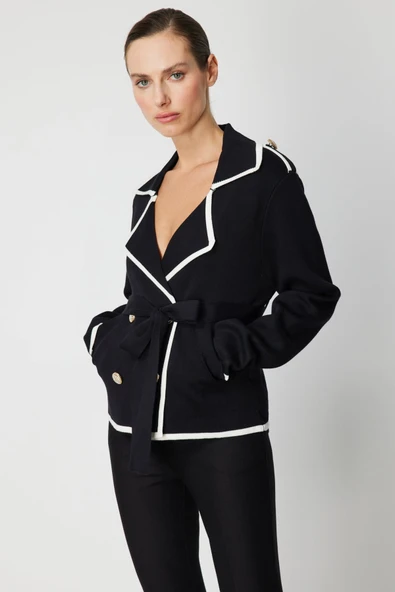 On Beli Kuşaklı Kruvaze Yaka Ceket 26KON60913 - Resim 2