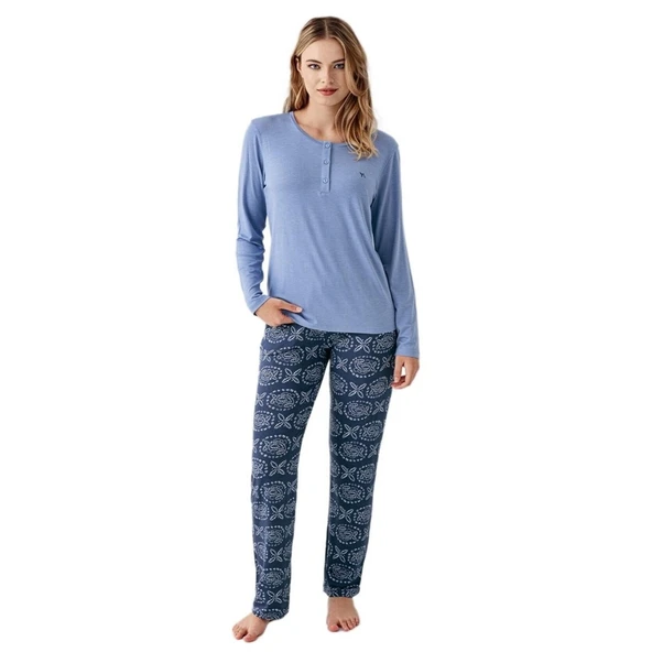 Arnetta Modal Pamuk Sıfır Yaka Patlı Bayan Pijama Takım ürün görseli 1