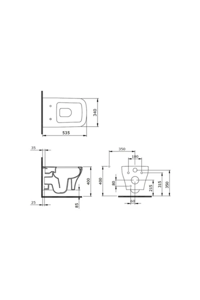 Firenze Rimless Asma Klozet Mat Siyah Kapak Hariçtir 1304-004-0128 - Resim 2