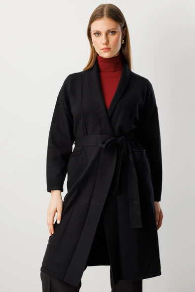 On Beli Kuşaklı Şal Yaka Hırka 26KON60900 ürün görseli 1