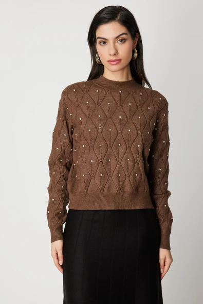 Desenli Taş Detaylı Triko Kazak 26KON60317 - Resim 4