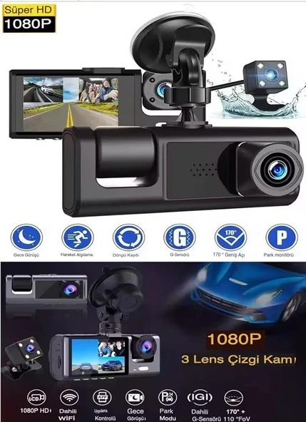 SChitec Trafik Kaydedici Dikiz Aynası | Üç Kameralı 170° Geniş Açı Full HD 1080P Araç İçi Kamera C309 - Resim 4