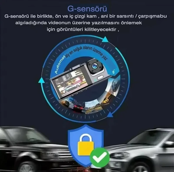 SChitec Trafik Kaydedici Dikiz Aynası | Üç Kameralı 170° Geniş Açı Full HD 1080P Araç İçi Kamera C309 - Resim 8