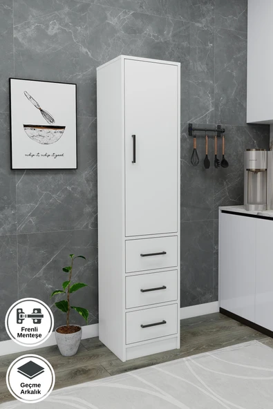Arnetti Modera Çok Amaçlı Dolap 3 Çekmeceli Kapaklı Modern Saklama Dolabı, Mutfak Dolabı, Safirmeşe Beyaz ürün görseli 1