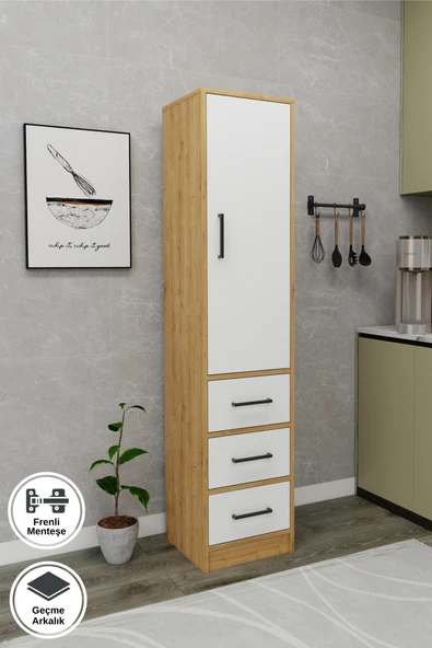 Arnetti Modera Çok Amaçlı Dolap 3 Çekmeceli Kapaklı Modern Saklama Dolabı, Mutfak Dolabı, Safirmeşe Beyaz ürün görseli 1