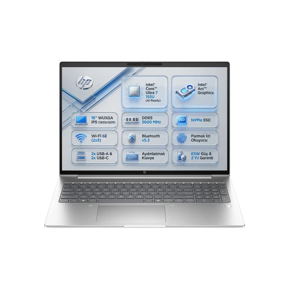 HP ProBook 460 G11 Intel Core Ultra 7-155U 32GB 1TB SSD 16″ WUXGA Freedos Laptop, Notebook B2PH5ES 005 ürün görseli 1