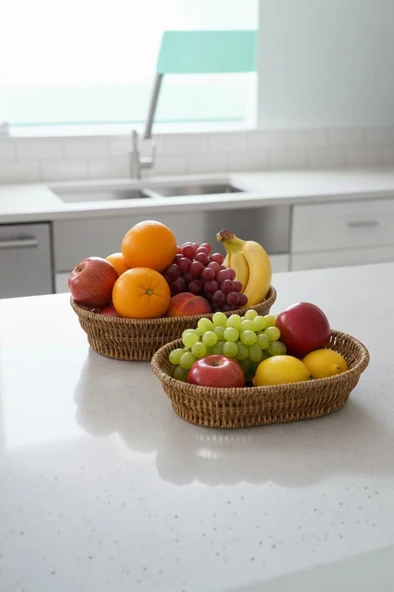 2'li Rattan Görünümlü Plastik Örme Hasır Ekmek ve Sunum Sepeti Seti Büyük ve Küçük Boy ürün görseli 1