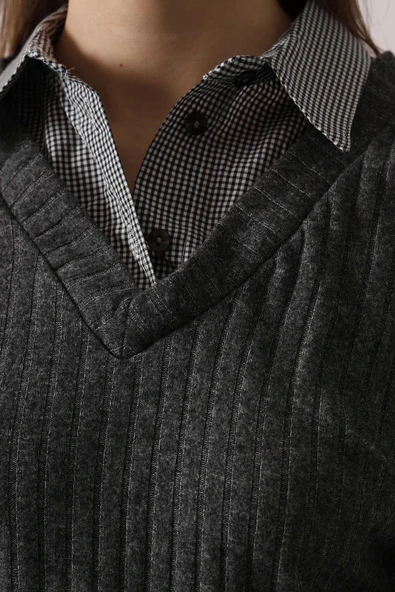 Kemerli Yelek Detaylı Çizgili Pantolon Takımı - Resim 10