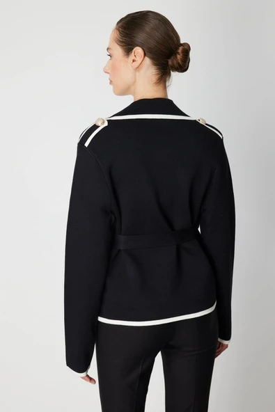 On Beli Kuşaklı Kruvaze Yaka Ceket 26KON60913 - Resim 3