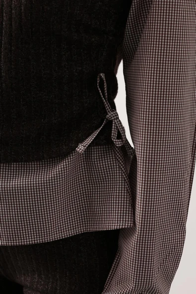 Kemerli Yelek Detaylı Çizgili Pantolon Takımı - Resim 4