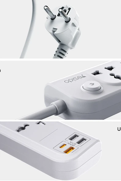 MC18 8in1 3 Adet Usb 1 Adet Type-C ve 4 Adet Fuchsia Priz Dönüştürücü 2M - Resim 5