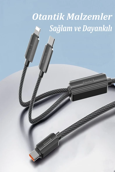 Qpen EC-IC01 1.2M Type-C to Type-C 60W ve Lightning 30W 2in1 PD Hızlı Şarj Kablosu - Resim 3