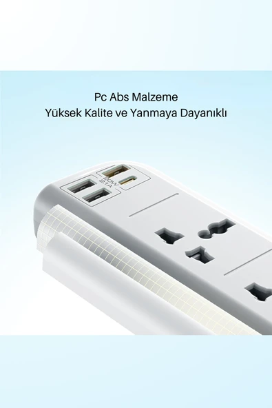 MC18 8in1 3 Adet Usb 1 Adet Type-C ve 4 Adet Fuchsia Priz Dönüştürücü 2M - Resim 2