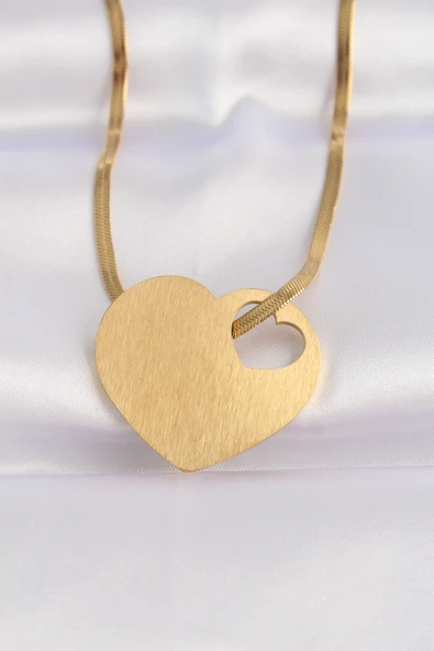 316L Çelik İtalyan Zincir Altın Renk Düz Plaka Kalp Kolye - TJ-BKO8637 ürün görseli 1