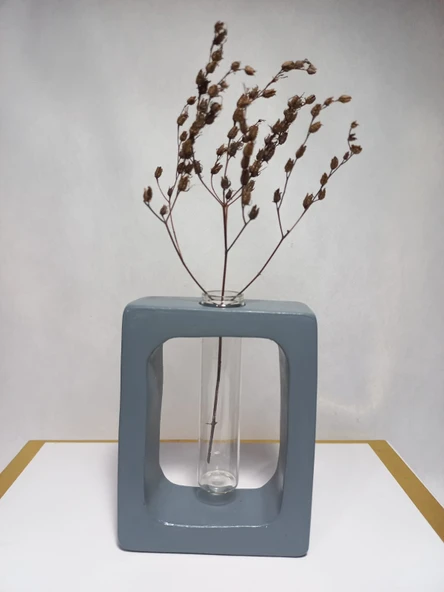 Kuru Çiçeklik Vazo,Gri ( Dikdörtgen Model ) Cam Tüplü Dekoratif ürün görseli 1