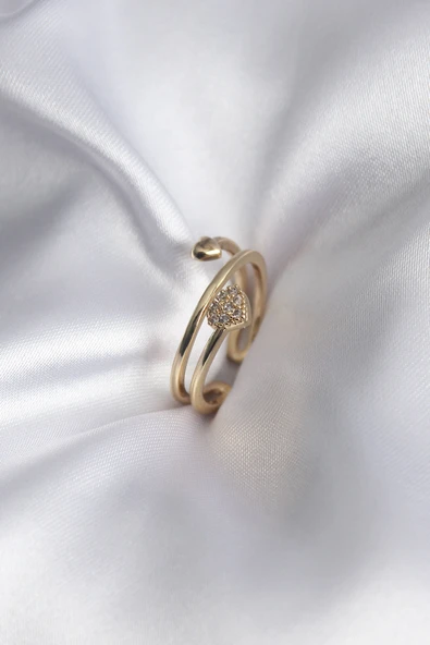 Pirinç Gold Renk Zirkon Taş Detay Kalp Model Kadın Yüzük - TJ-BYK2917 ürün görseli 1