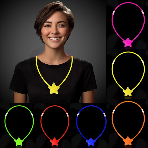 Glow Stick Yıldız Kolye - Glow Kolye - Glow Stick Partisi Yıldız Kolye 6 Adet ürün görseli 1