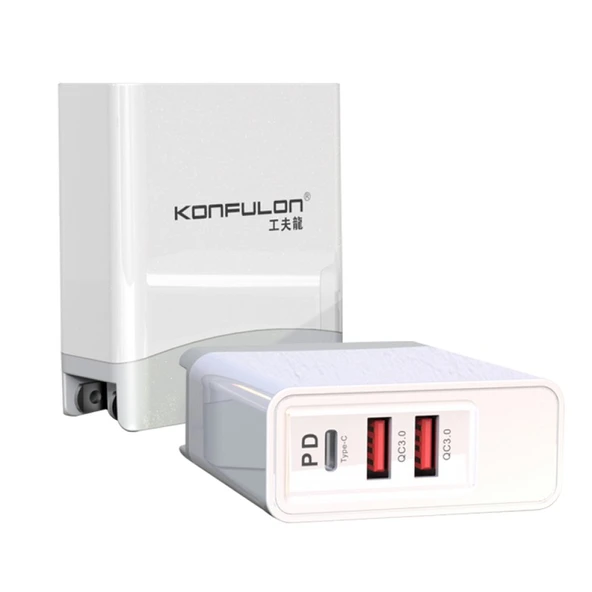 Konfulon C56Q 2xUSB QC 3.0 ve 1xType-C PD 30W Seyahat Şarj Cihazı - Resim 3