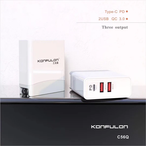Konfulon C56Q 2xUSB QC 3.0 ve 1xType-C PD 30W Seyahat Şarj Cihazı - Resim 2