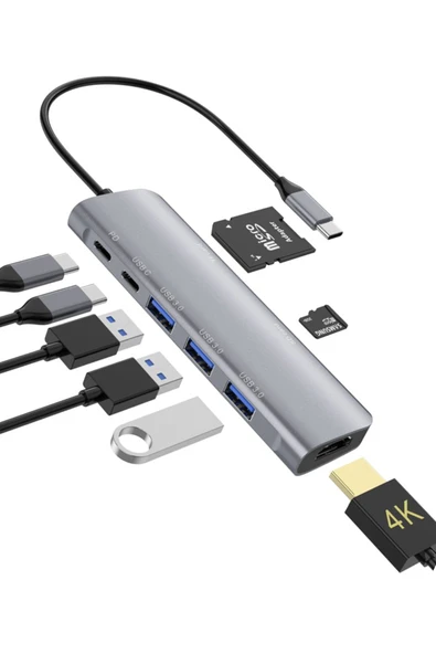 8 in1  Alüminyum Alaşımlı Fuchsia 4K PD Type C SD/TF Hub ürün görseli 1