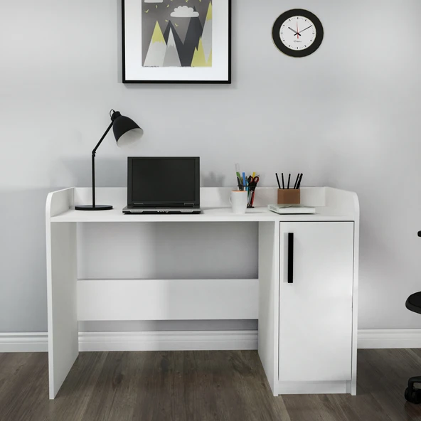 Arnetti Luses Dolaplı Modern Çalışma Bilgisayar Masası, Beyaz ürün görseli 1