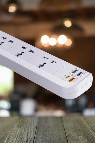 MC18 8in1 3 Adet Usb 1 Adet Type-C ve 4 Adet Fuchsia Priz Dönüştürücü 2M - Resim 4