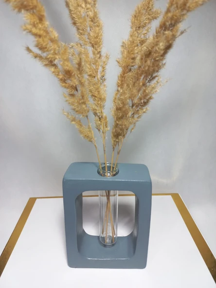 Kuru Çiçeklik Vazo,Gri ( Dikdörtgen Model ) Cam Tüplü Dekoratif - Resim 3