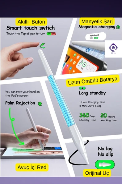 iPad 10.9 inç Air 5. Nesil Uyumlu Manyetik ve Kablosuz Şarj Olabilen Stylus Bluetooth Tablet Kalemi - Resim 2