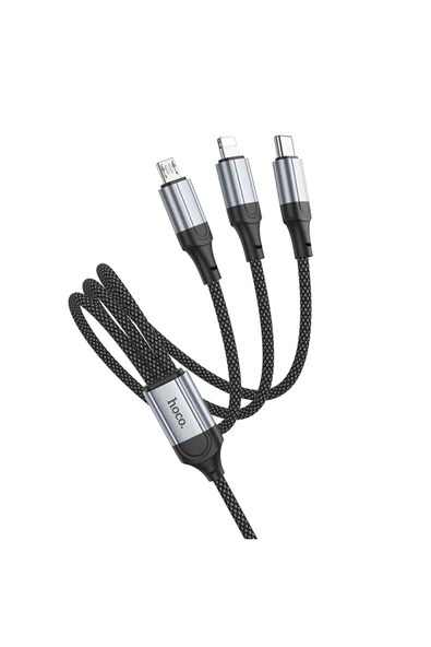 X102 Fresh 1M 2.4A 3in1 USB to Type-C / Lightning ve Micro Çıkışlı Hızlı Şarj Data Kablosu - Resim 5