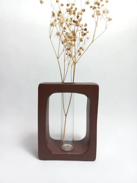 Kuru Çiçeklik Vazo, Chocolate Kahve ( Dikdörtgen Model ) Cam Tüplü Dekoratif ürün görseli 1