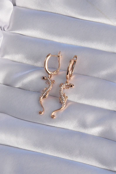 XUPİNG Rose Renk Zirkon Taşlı Kertenkele Model Halka Küpe - TJ-BKP9368 - Resim 2